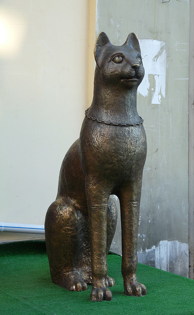 Tbilisi- Bronze Cat Outside a Restaurant