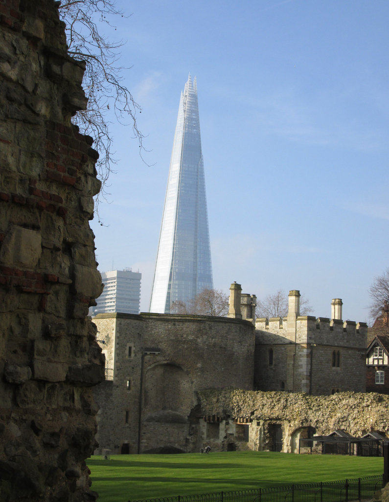 The Shard rises above the Tower walls.