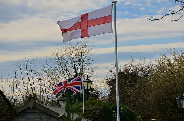 St George and Union flags.  Derrington, Staffordshire