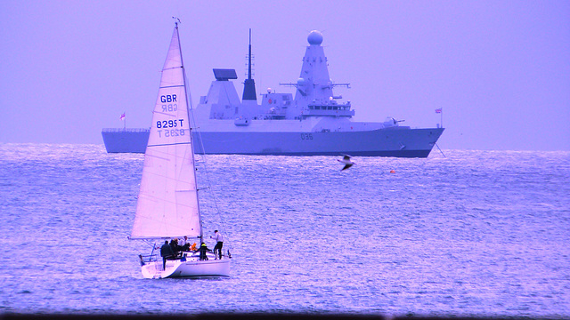 Type 45 Destroyer HMS Defender (D36) in Weymouth Bay