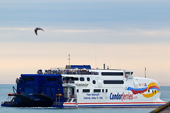 Condor Seacat ferry leaving Weymouth