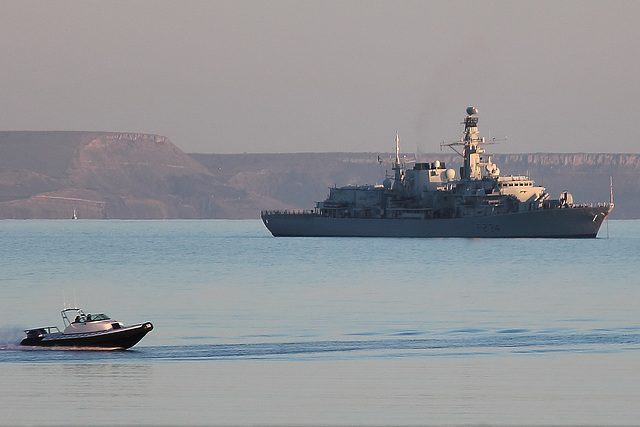 Type 23 frigate HMS Iron Duke (F234) in Weymouth Bay