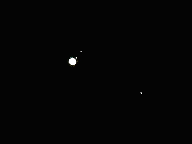 Jupiter, Io and Ganymede close to star Delta Geminorum (Wasat)