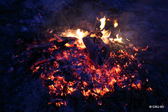 The dying embers of the bonfire