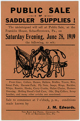 Public Sale of Saddler Supplies! Schaefferstown, Pa., June 28, 1919