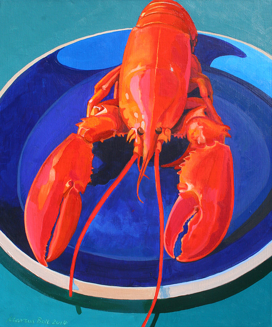 Lobster on blue plate