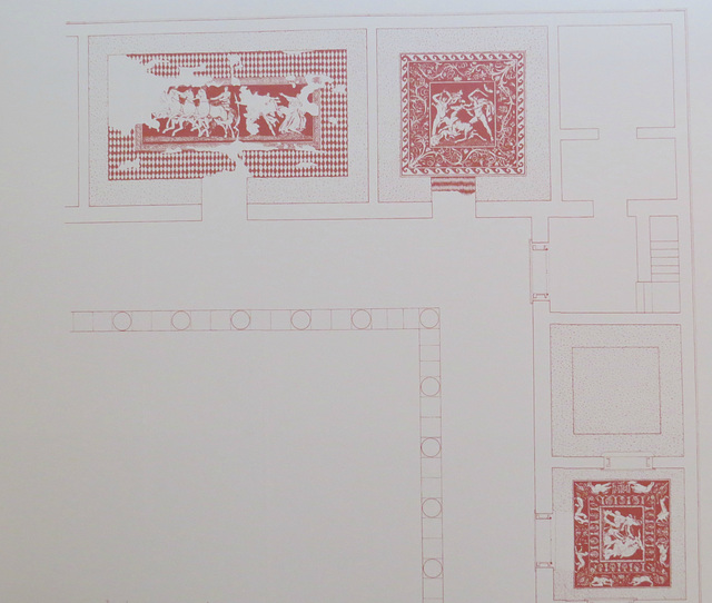 Pella : disposition des mosaïques dans la maison de Dionysos.