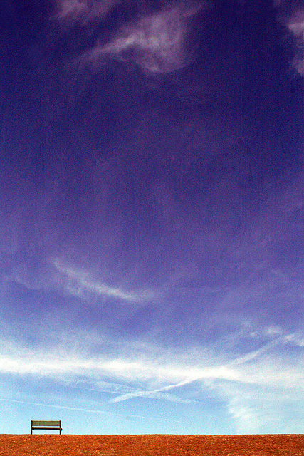 A Solitary Park Bench Against An Anguished Sky