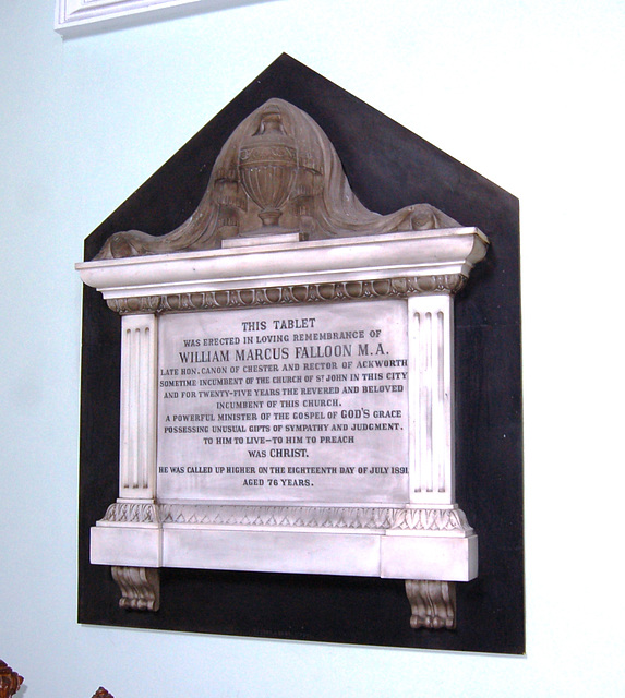 Memorial to William Marcus Falloon MA, Saint Bride's Church, Percy Street, Liverpool