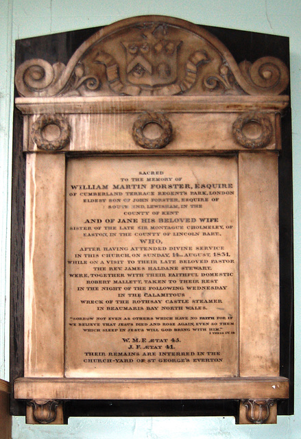 Memorial to William and Jane Forster, Saint Bride's Percy Street, Liverpool