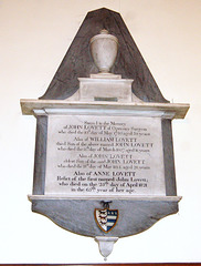 Memorial to the Lovett family, Saint John the Baptist's Church, Whittington, Shropshire