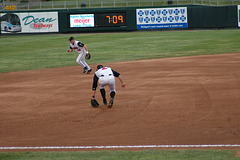 Between the infielders