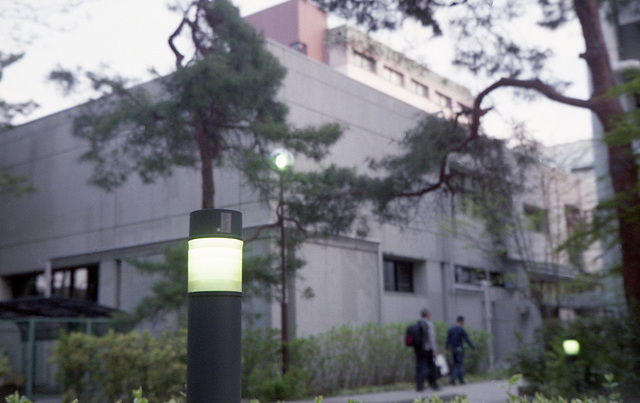 Lamp lighted in the shade of the building