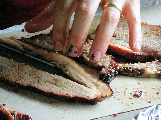 cutting the brisket