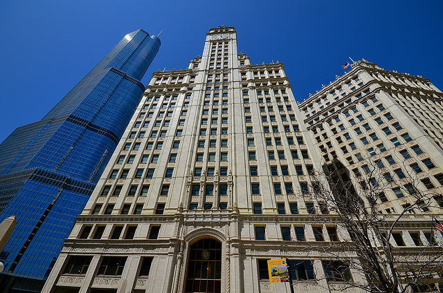 Trump Tower and the Wrigley Building.  Chicago, IL