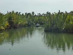 Boot unterwegs zur Ernte der Wasserpalmenblätter