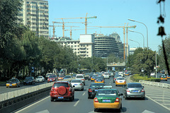 Beijing traffic, with cranes