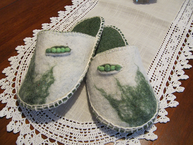 slippers with peas