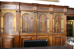 Detail of painted panelling in entrance hall, Astley Hall, Chorley, Lancashire