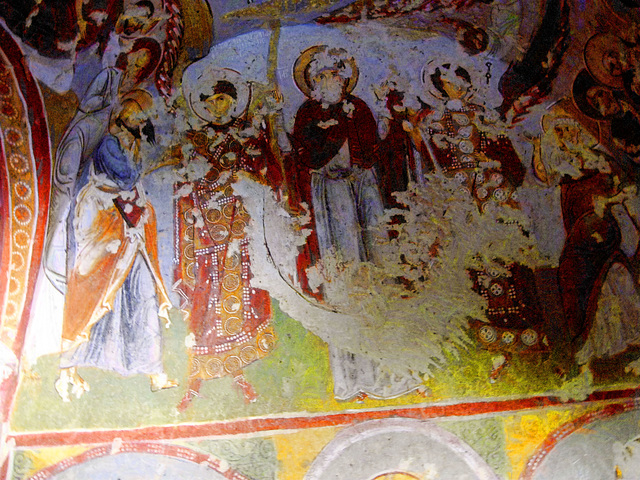 worn painting, rock church