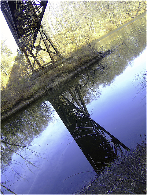 The Grand Ledge High Bridge, reflected