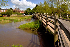 Tilford Packhorse Bridge with River Wey in flood - April 2014