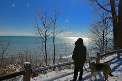 Walking the dog by Lake Michigan