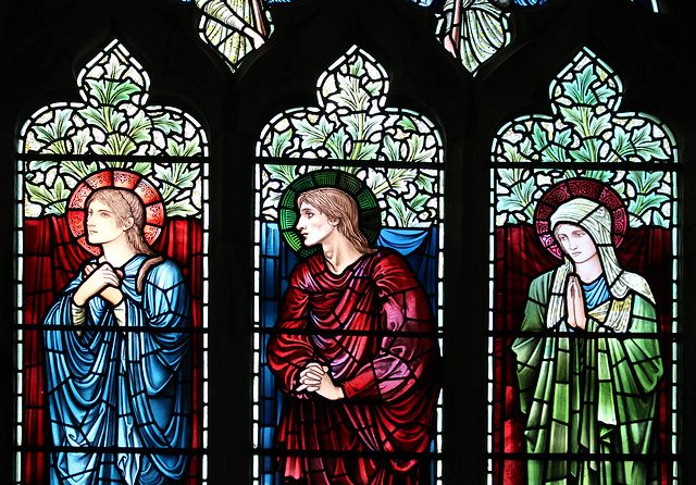 Detail of Morris and Co window, Saint Mary's Church, Thornham Magna, Suffolk