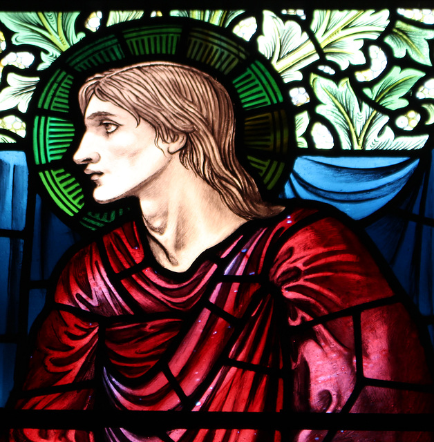Detail of Morris and Co window, Saint Mary's Church, Thornham Magna, Suffolk