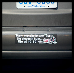 Bumper sticker of a religious man