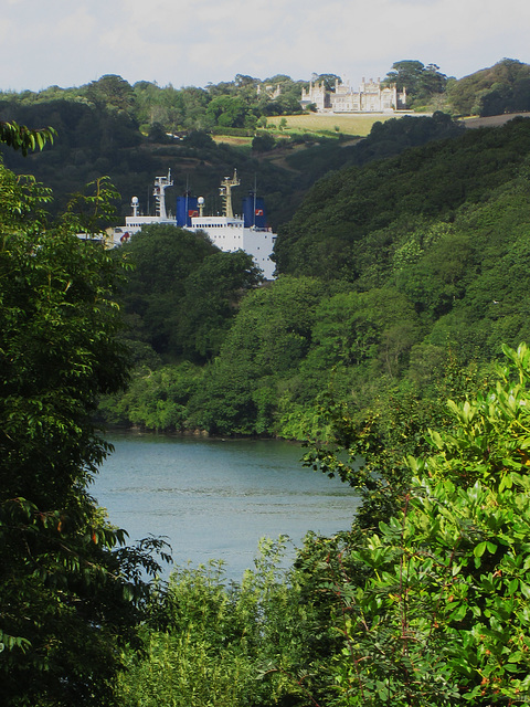 Massive ship lurking in the River Fal.