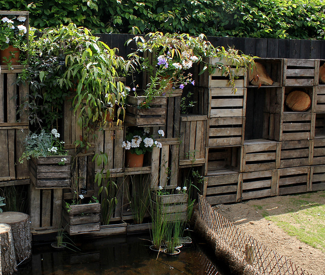 Le Jardin des Poules-Mur rustique et bassin