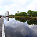 The Canal bank quay at Speirs Wharf with Glasgow City skyline behind