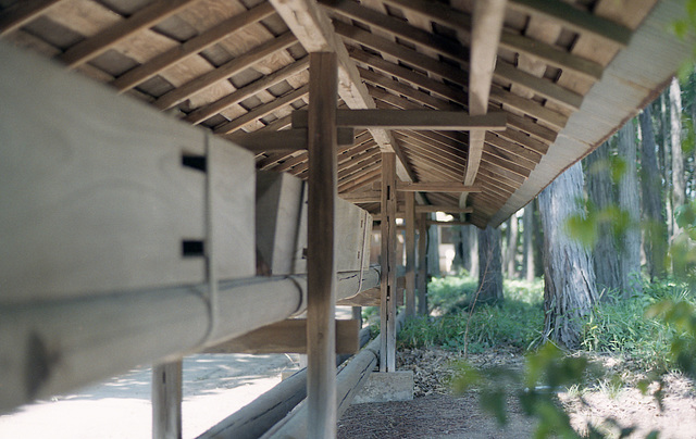 Flag pole storage at a shrine