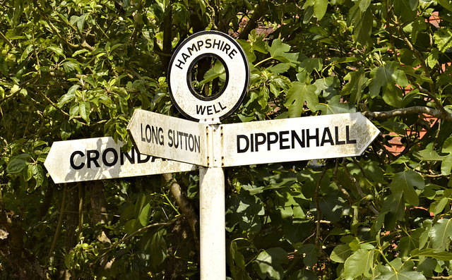 Signpost at a road junction in Well, Hampshire