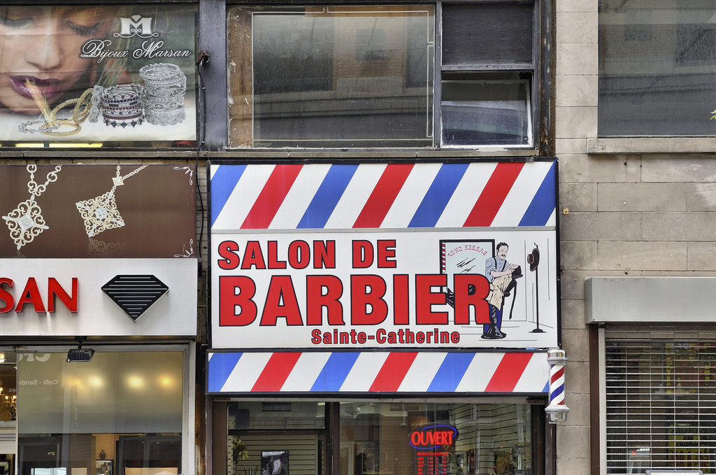 Salon de Barbier Sainte-Catherine – Saint Catherine Street near Bleury, Montréal, Québec