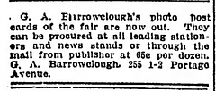 G. A. Barrowclough's photo post cards of the fair -- p23 of Manitoba Morning Free Press Sat  Jul 29  1905