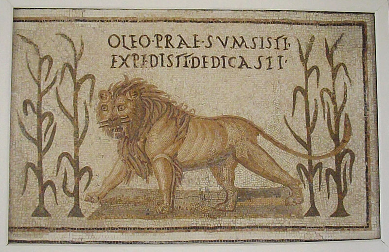 Lion and Four Stalks of Millet, the Emblem of the Leontii Sodality Mosaic in the Bardo Museum, June 2014