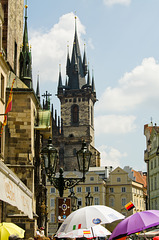 Tourist Bustle in Old Market Square, Prague, on a hot day in June
