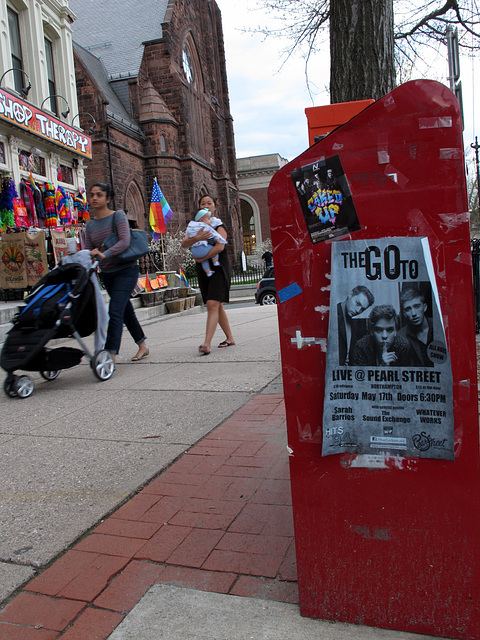 Flyposter & pedestrians, Main Street