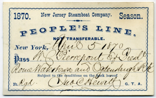 New Jersey Steamboat Company Pass 1870 (Front)