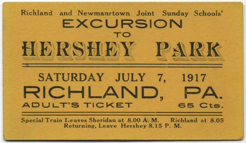 Railroad Ticket for Excursion to Hershey Park, July 7, 1917