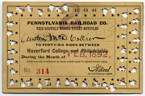 Pennsylvania Railroad Monthly School Ticket, 1892