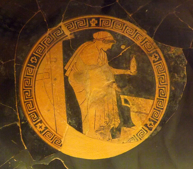 Detail of a Kylix with a Woman Holding an Alabastron by Douris in the Vatican Museum, July 2012