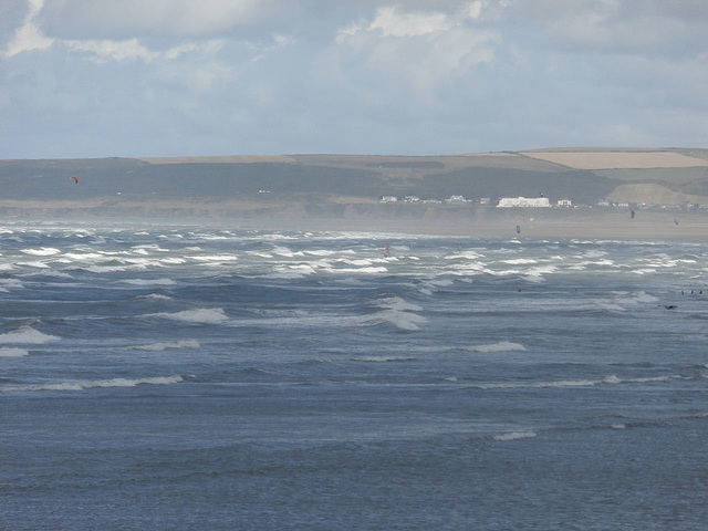 Looking over the beach and seeing the waves crashing
