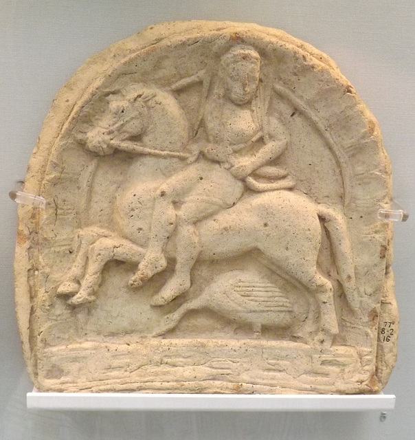 Terracotta Antefix with a Mounted Woman with a Bow in the British Museum, May 2014