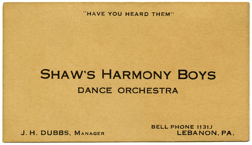 Shaw's Harmony Boys, Dance Orchestra, Lebanon, Pa.