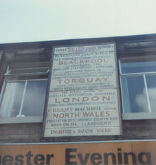 Yelloway destination board (Keith Aspinall's shop, Milnrow) 20 Apr 1981