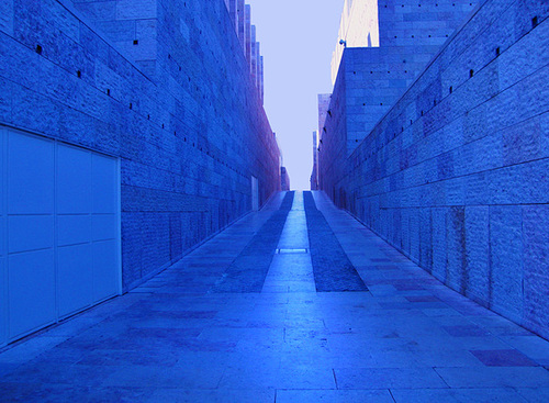 Blue shadow on rose stone