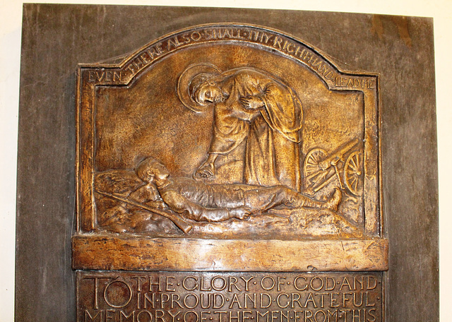 Detail of war memorial by Margaret Rope, Blaxhall Church, Suffolk